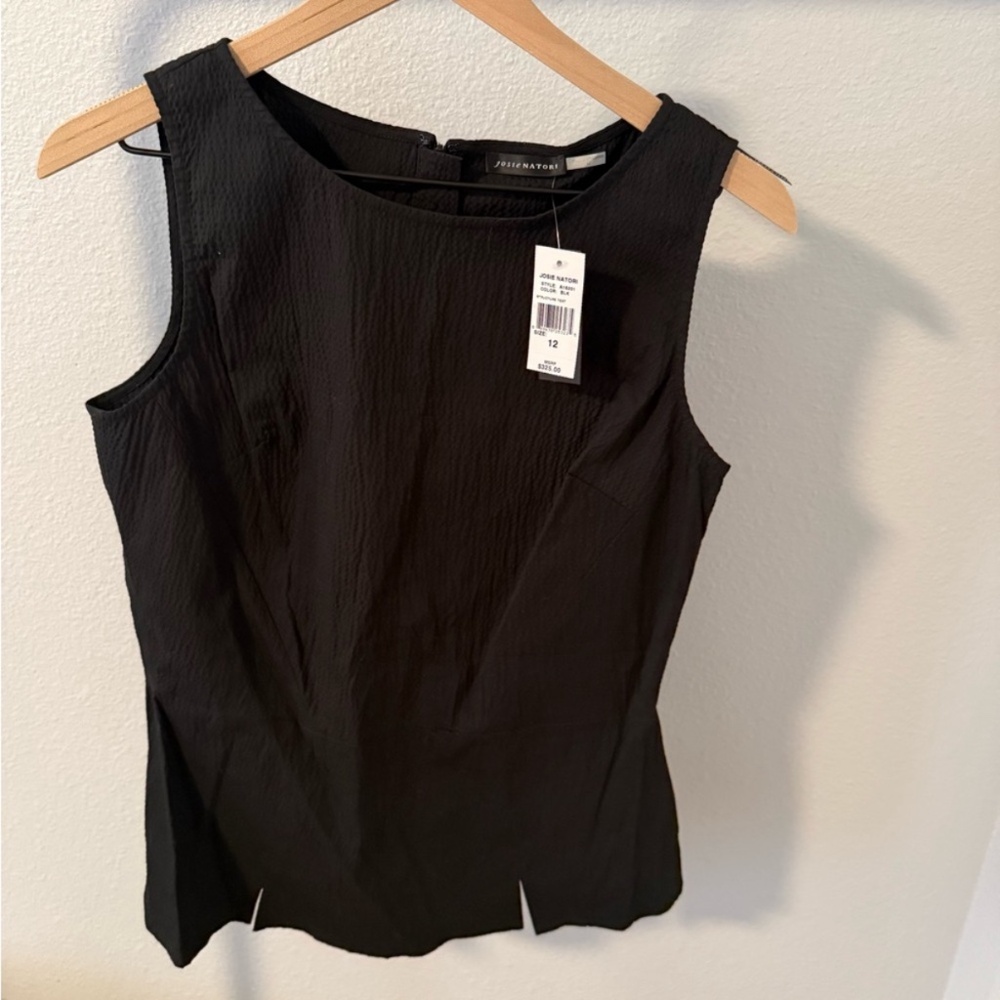 NWT Josie Natori Black Textured Sleeveless Blouse Peplum Size 12